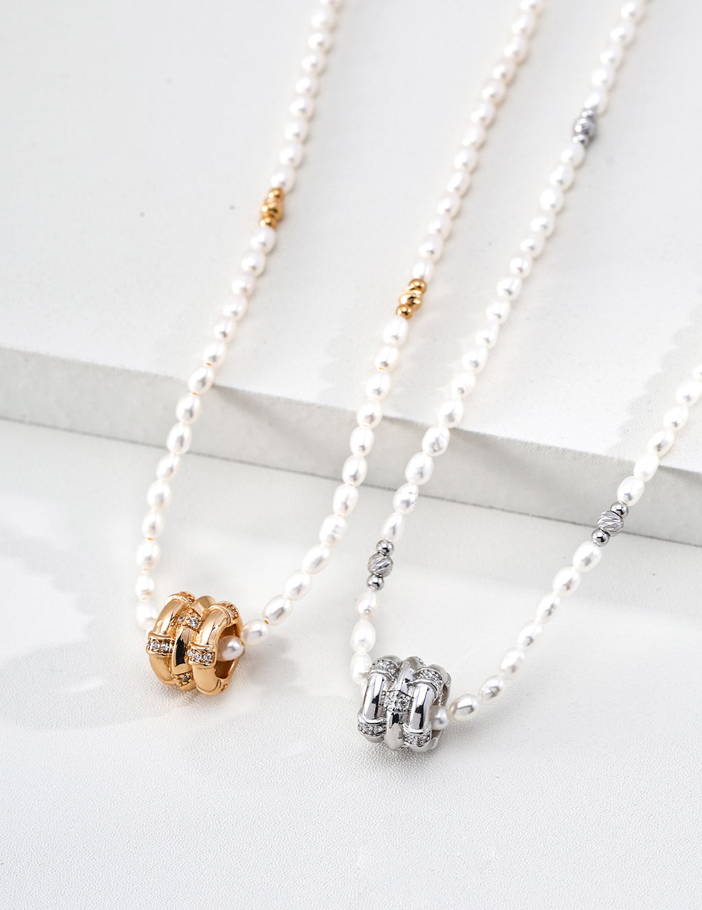 Celestial Fortune Wheel Pearl S925 Necklace - Gold and Silver Pair