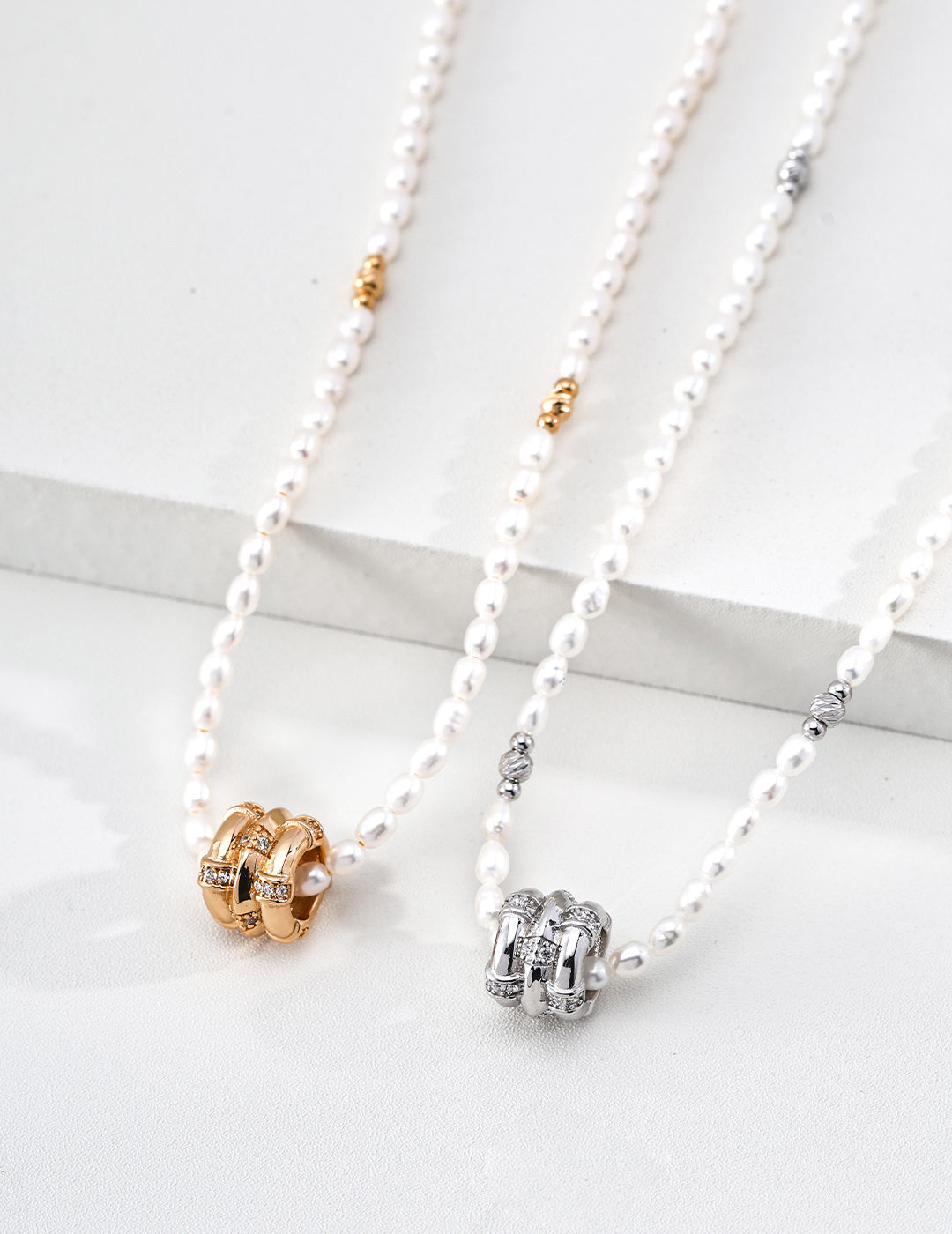 Celestial Fortune Wheel Pearl S925 Necklace - Gold and Silver Pair