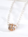 Radiant Galaxy Zirconia Barrel Pearl S925 Necklace - Gold