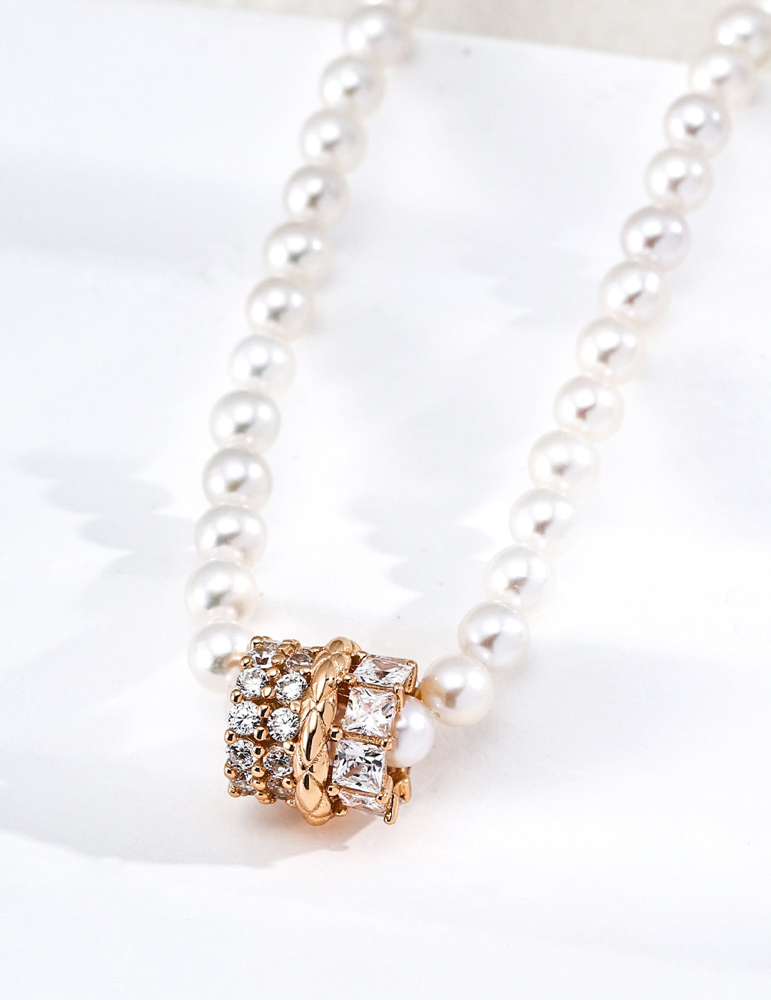 Radiant Galaxy Zirconia Barrel Pearl S925 Necklace - Gold