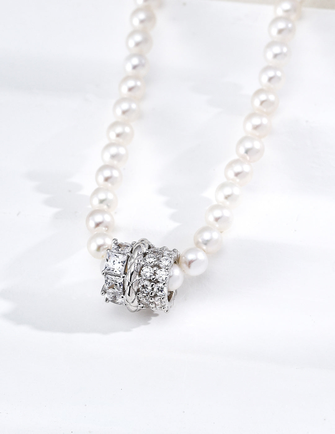 Radiant Galaxy Zirconia Barrel Pearl S925 Necklace - Silver