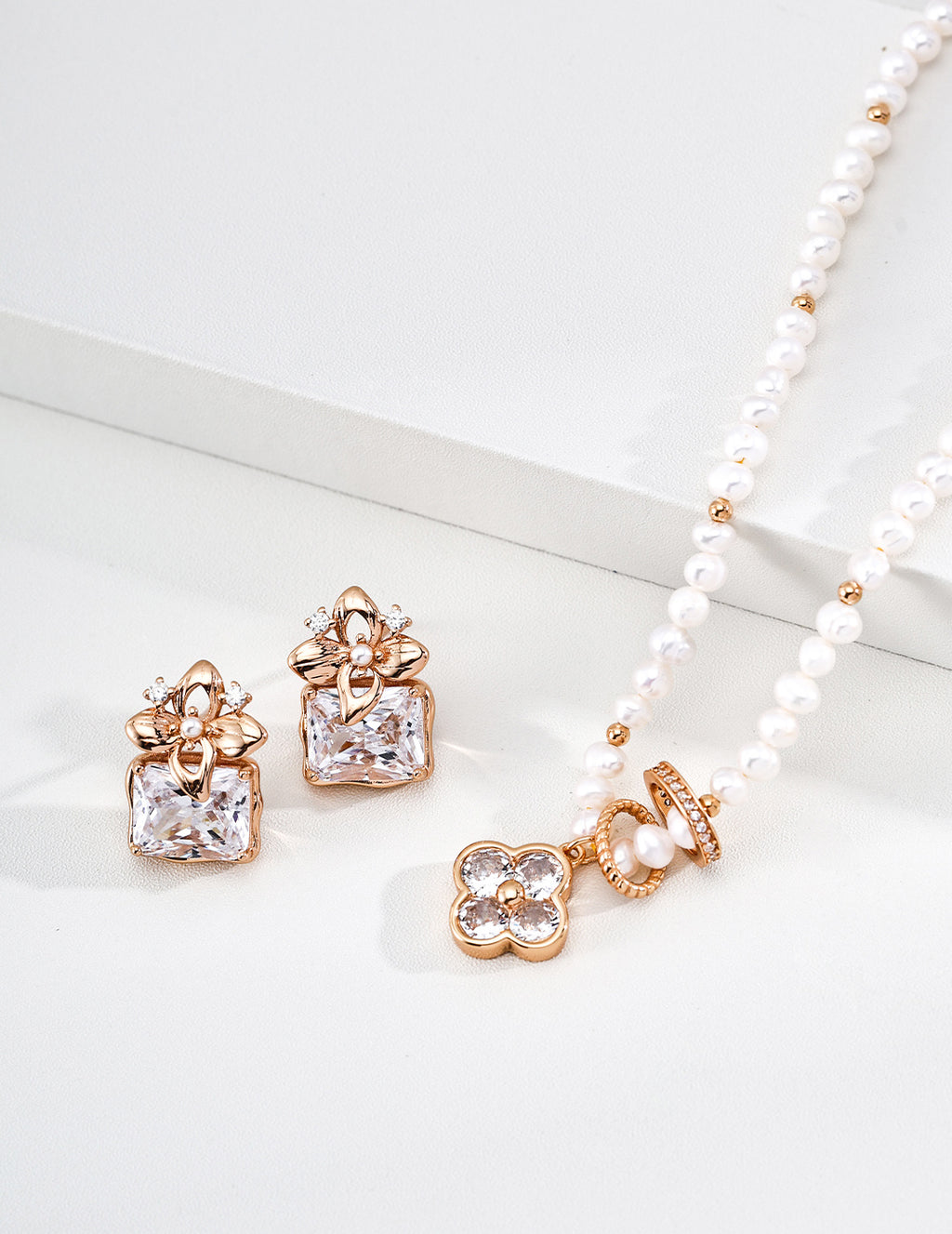 "Fourfold Fortune" Clover Pearl S925 Necklace - Jewelry Set