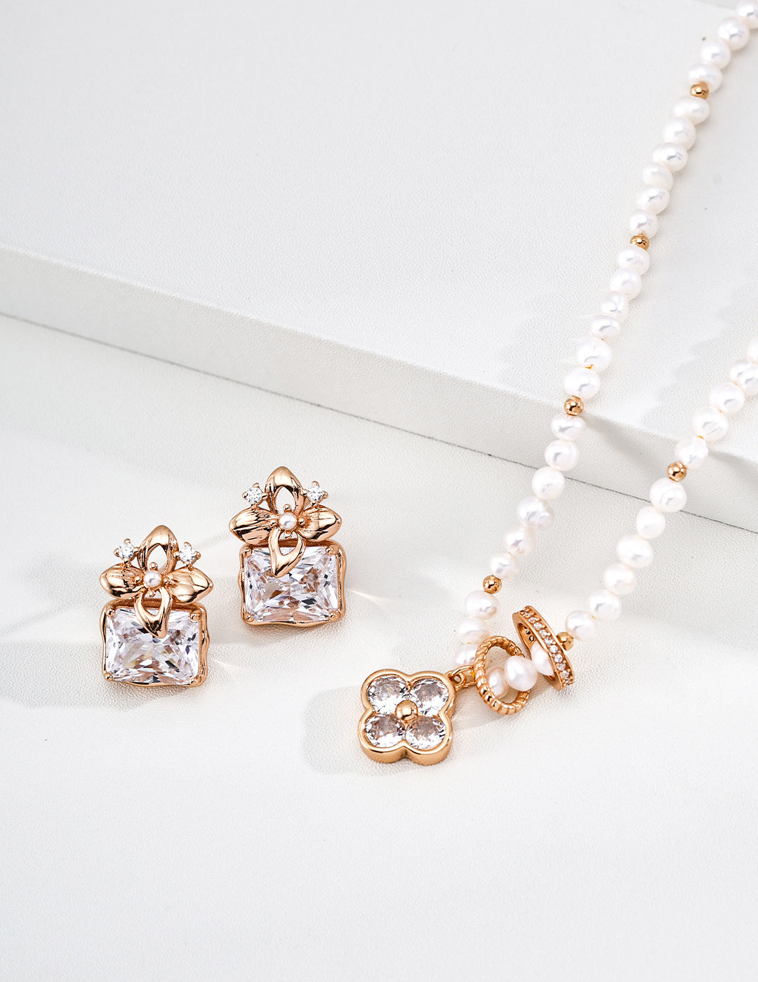 "Fourfold Fortune" Clover Pearl S925 Necklace - Jewelry Set