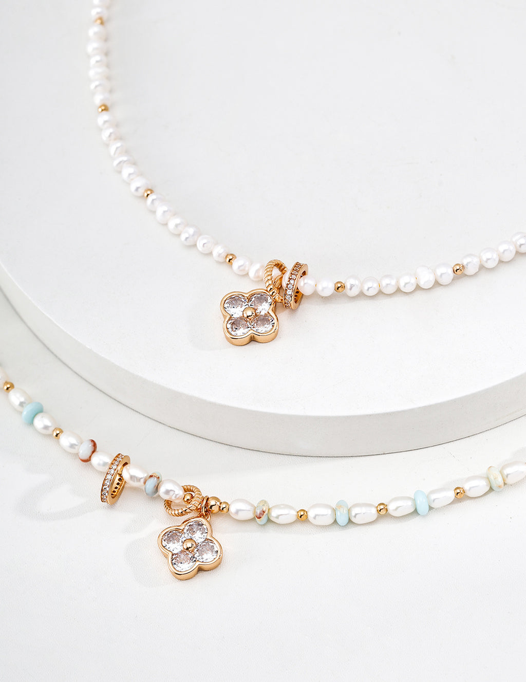 "Fourfold Fortune" Clover Pearl S925 Necklace - Pearl vs Shoushan Pair