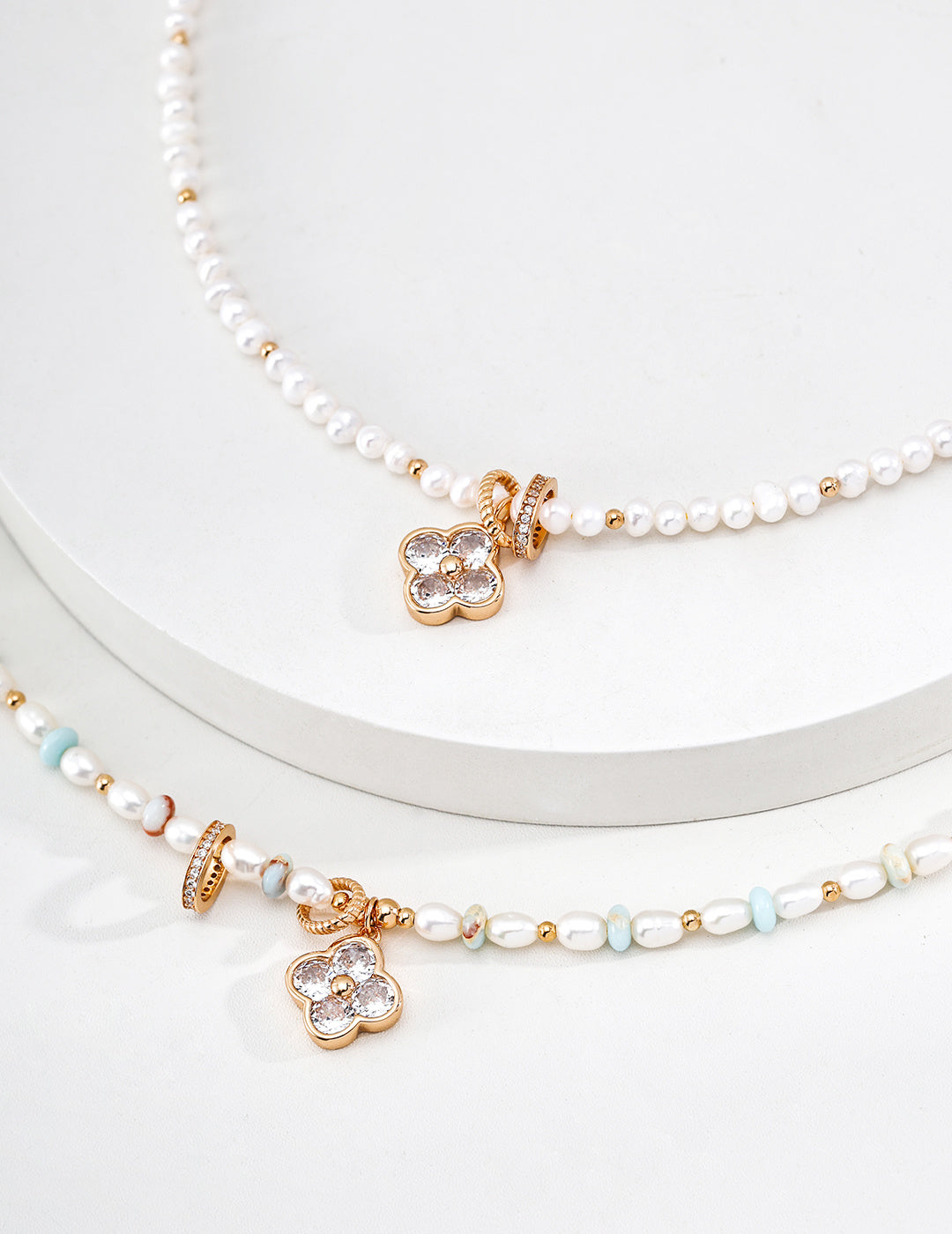 "Fourfold Fortune" Clover Pearl S925 Necklace - Pearl vs Shoushan Pair