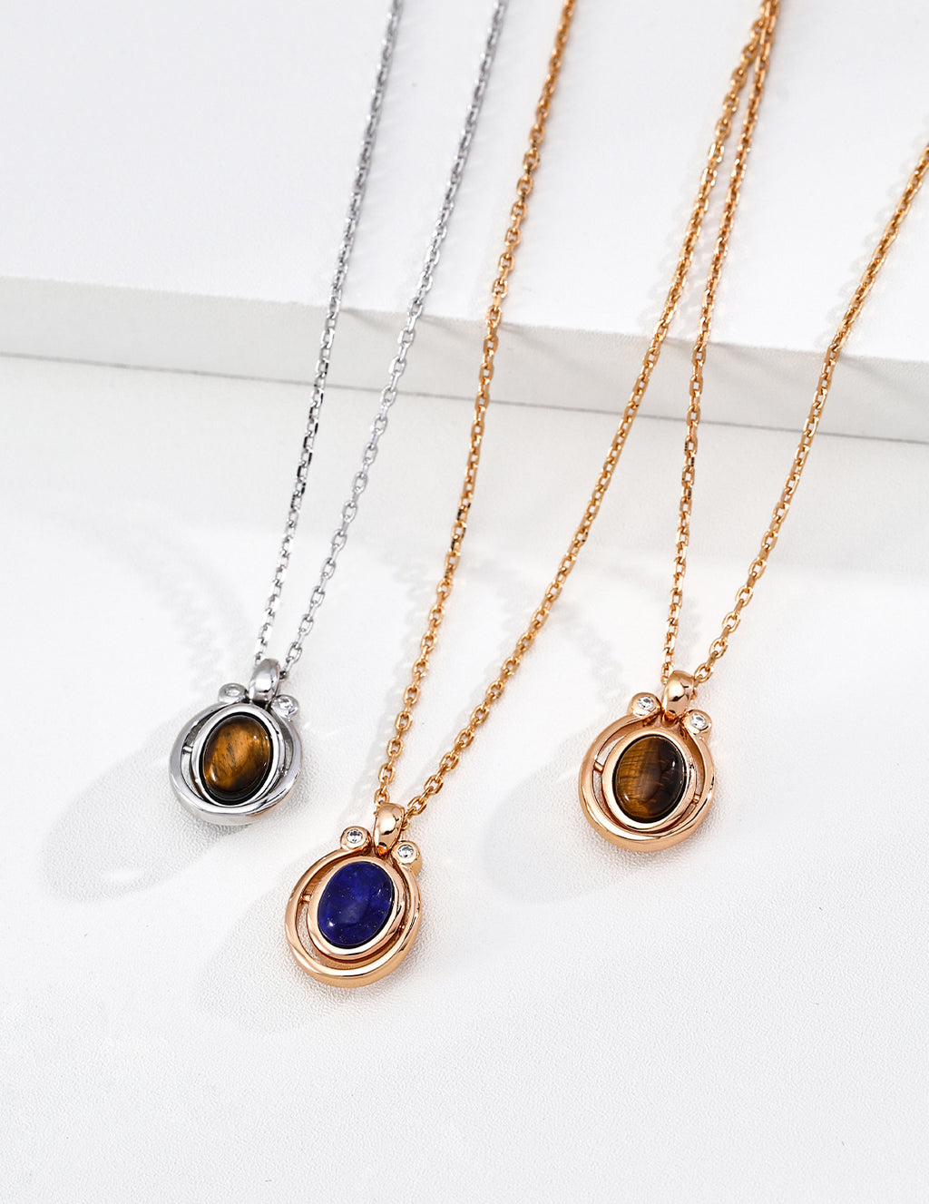 Reversible Spinning Gemstone S925 Necklace - Front Gemstones