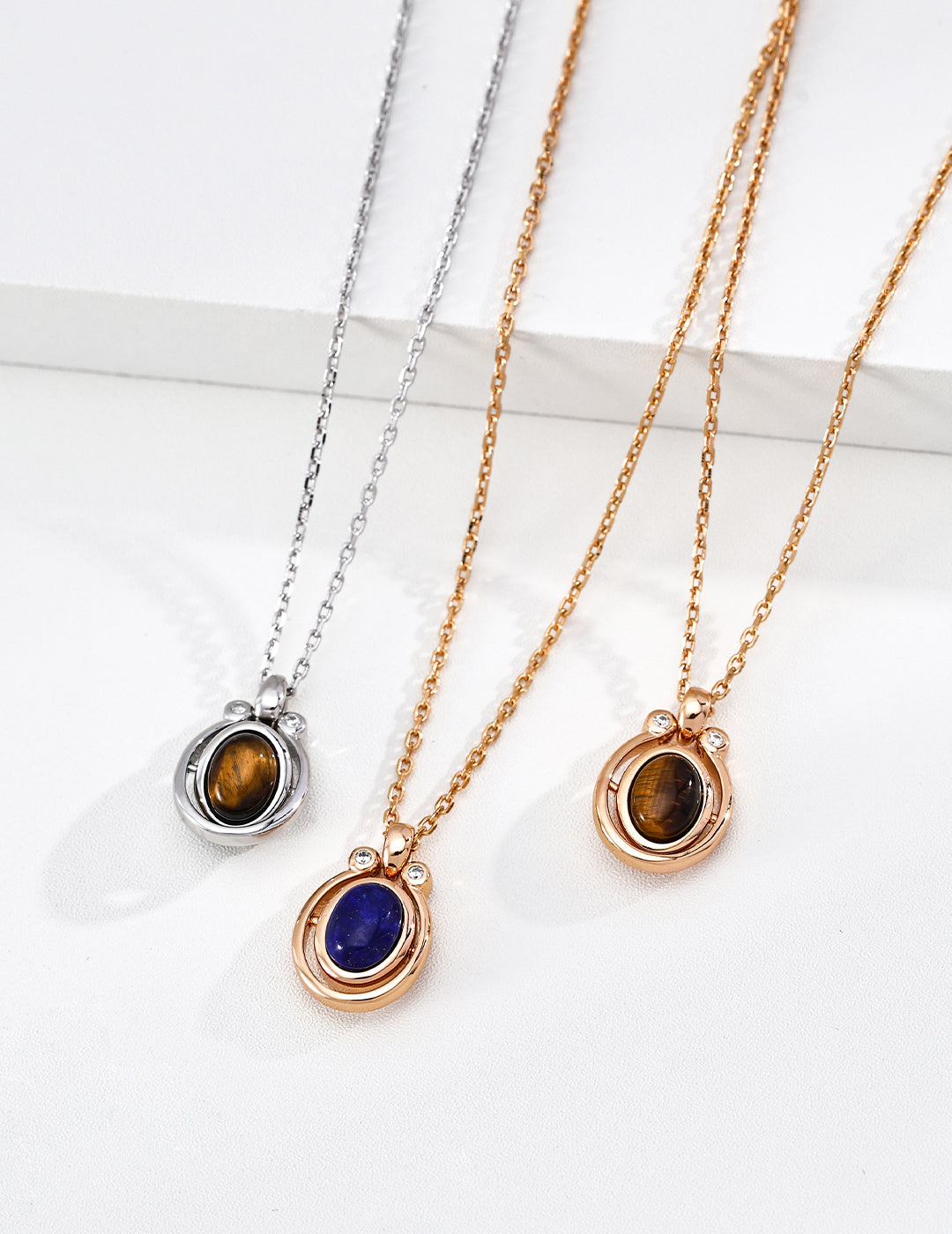 Reversible Spinning Gemstone S925 Necklace - Front Gemstones