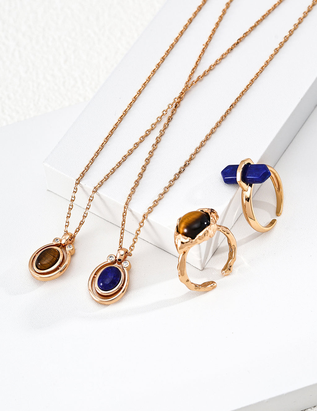 Reversible Spinning Gemstone S925 Necklace - Gold Rings Suite