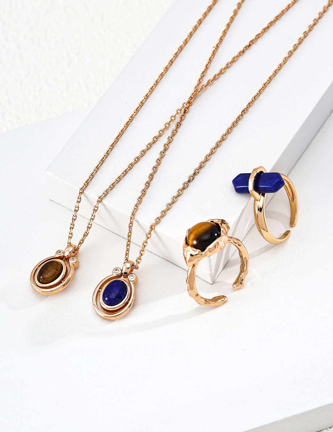 Reversible Spinning Gemstone S925 Necklace - Gold Rings Suite