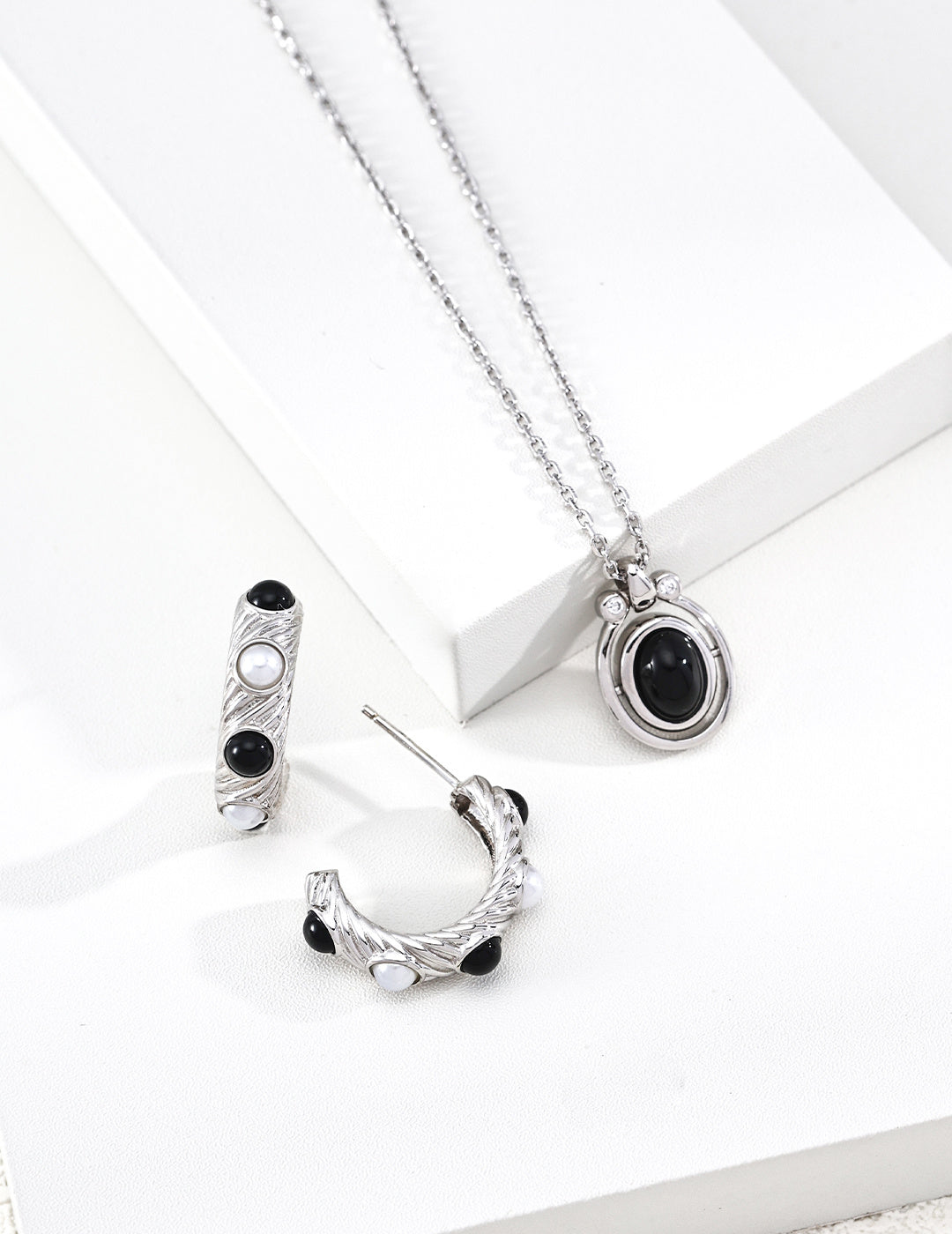 Reversible Spinning Gemstone S925 Necklace - Silver Earrings Suite