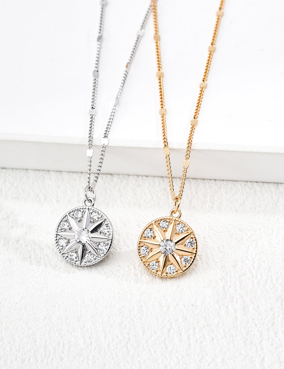 "North Star Compass" Medallion Necklace - Gold and Silver Pair