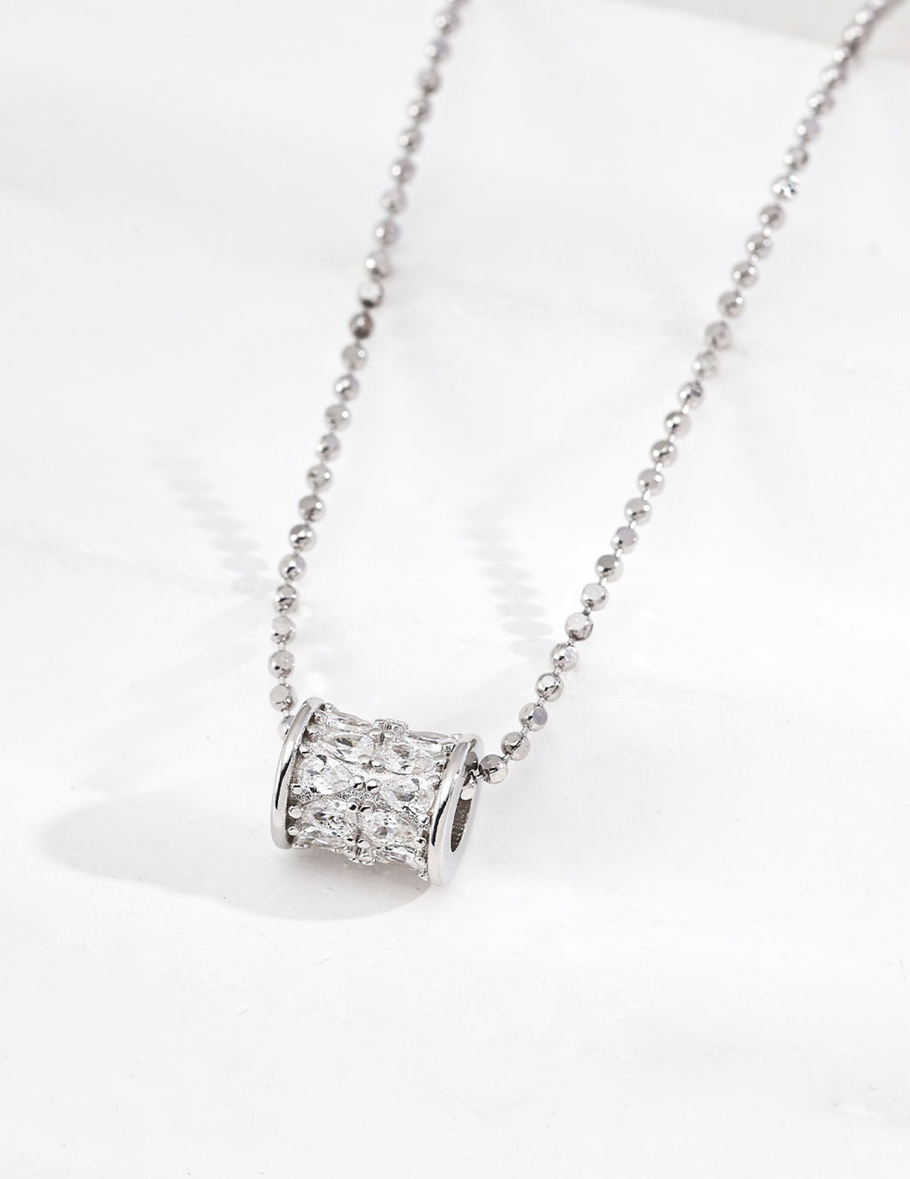 "Crystal Lantern" Marquise Zirconia Barrel Necklace - Silver