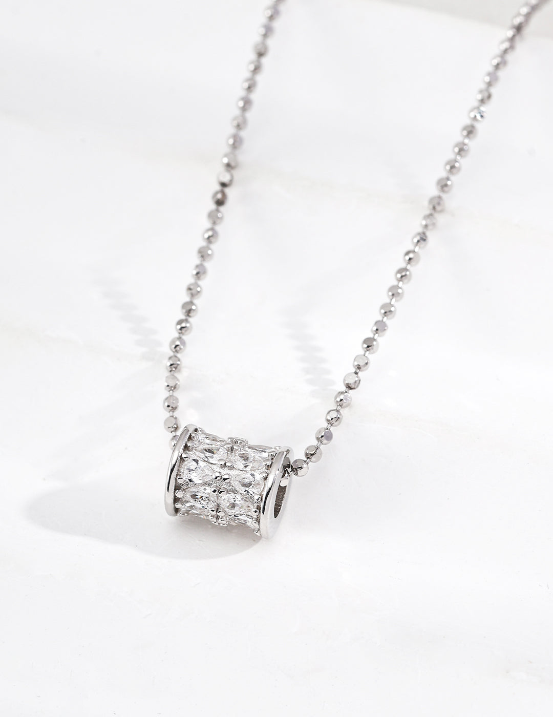 "Crystal Lantern" Marquise Zirconia Barrel Necklace - Silver
