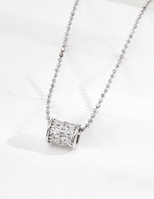 "Crystal Lantern" Marquise Zirconia Barrel Necklace - Silver