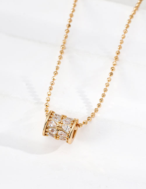"Crystal Lantern" Marquise Zirconia Barrel Necklace - Gold