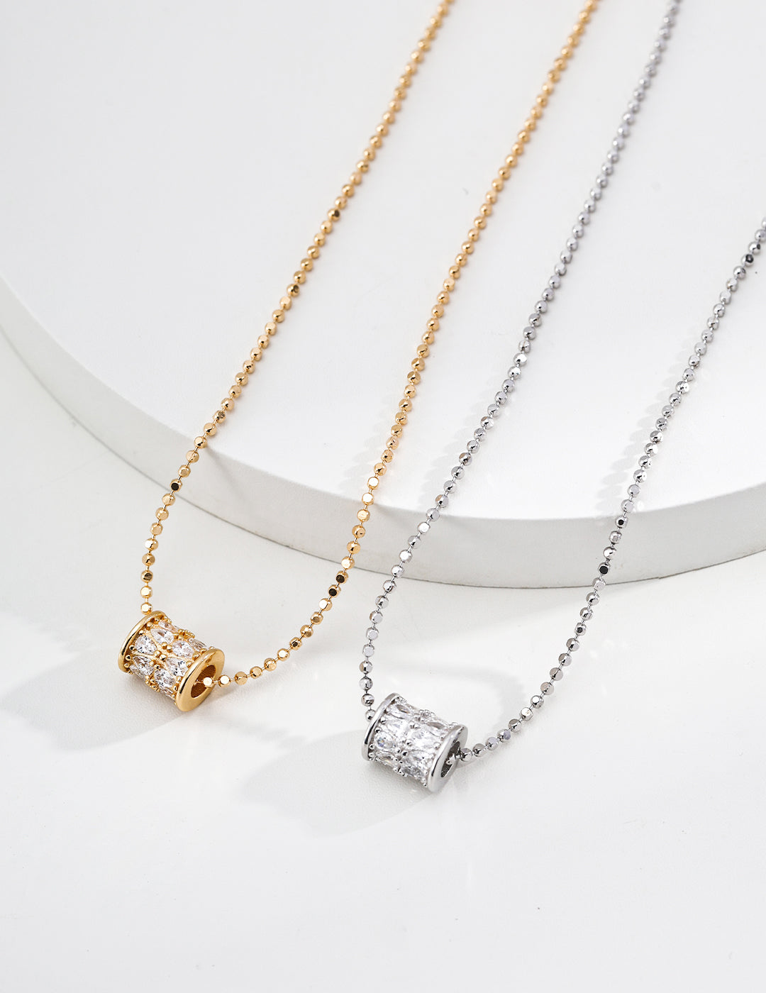 "Crystal Lantern" Marquise Zirconia Barrel Necklace - Gold and Silver Pair