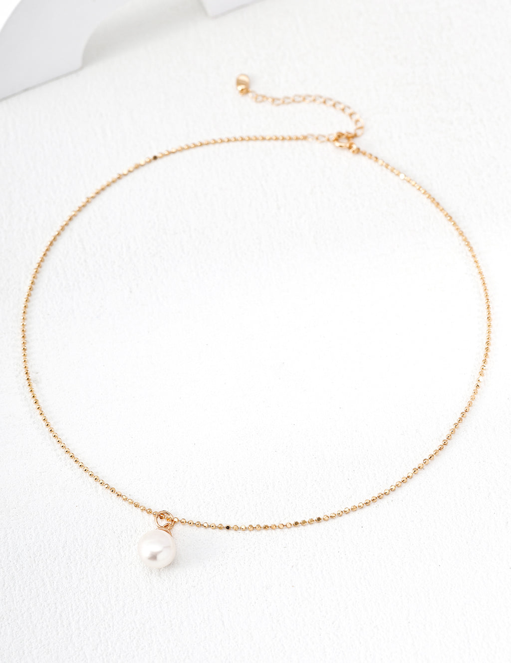 Solitaire Teardrop Pearl Ball Chain Necklace - Full Strand Flat Lay