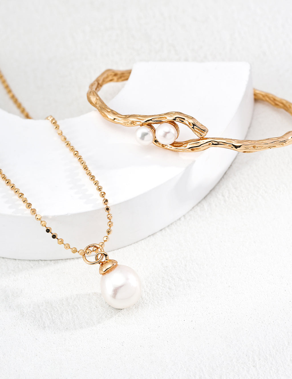 Solitaire Teardrop Pearl Ball Chain Necklace - With Bangle Suite