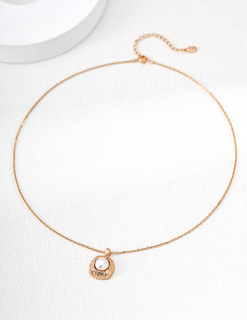 "Chiseled Rock" Pearl Medallion Necklace - Gold