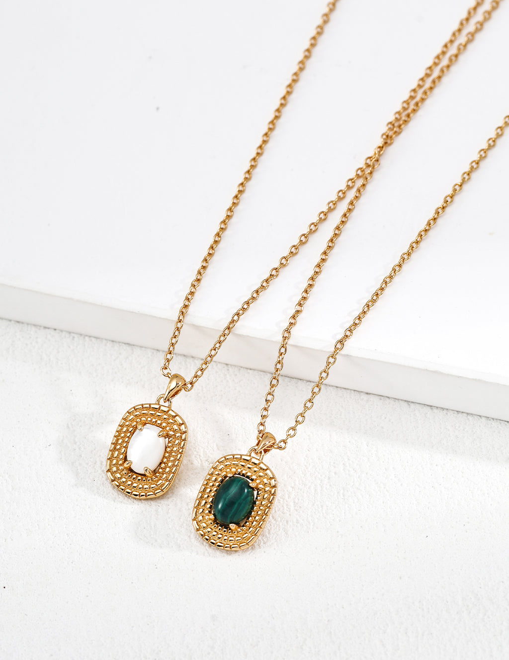 "Woven Rattan" Gemstone Medallion Necklace - Full Pair