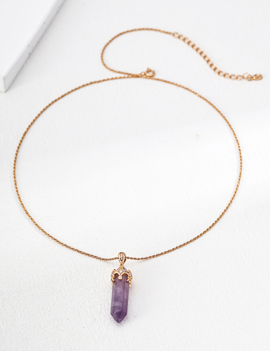 "Royal Coronet" Amethyst Crystal Point Necklace - Flat Lay