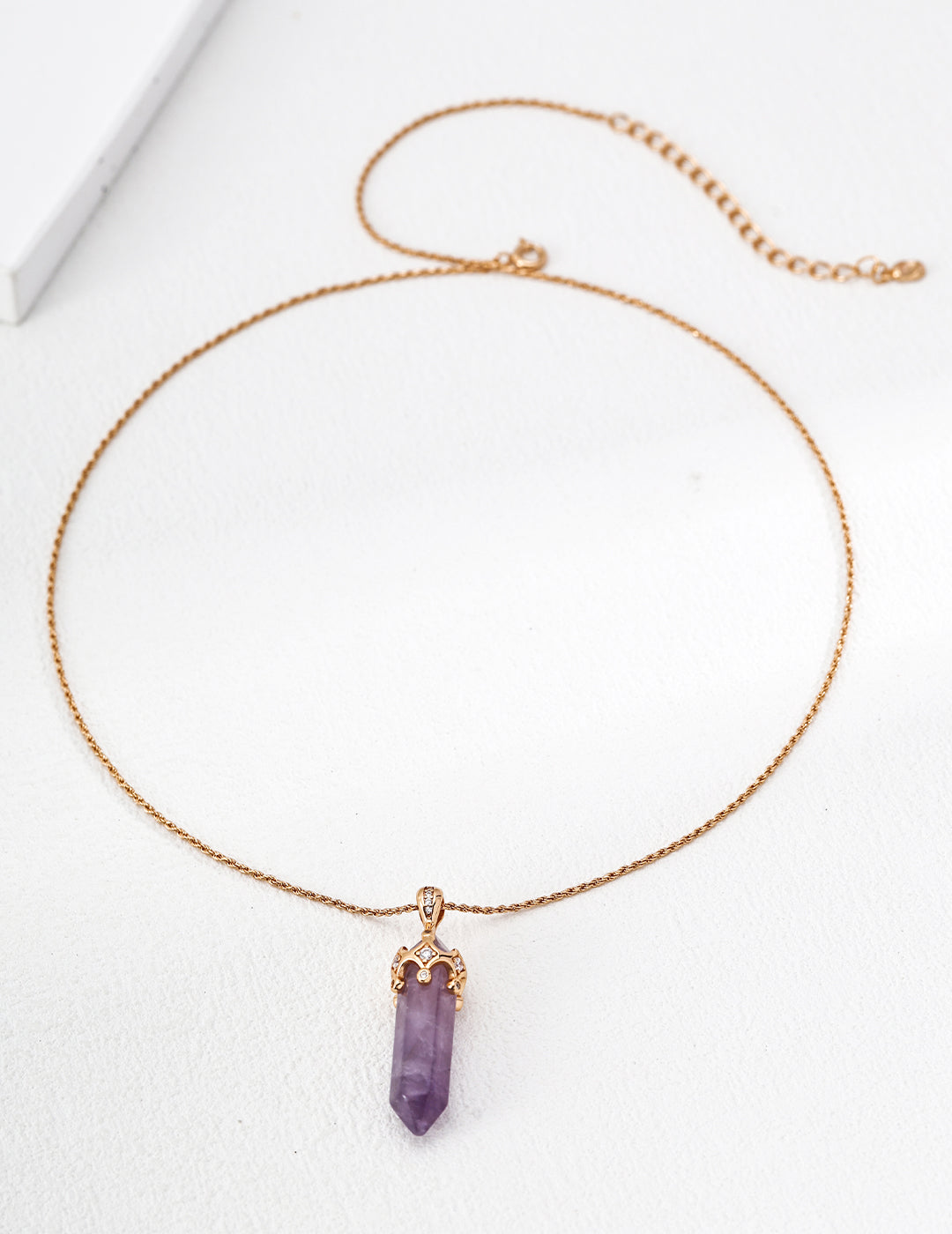 "Royal Coronet" Amethyst Crystal Point Necklace - Flat Lay