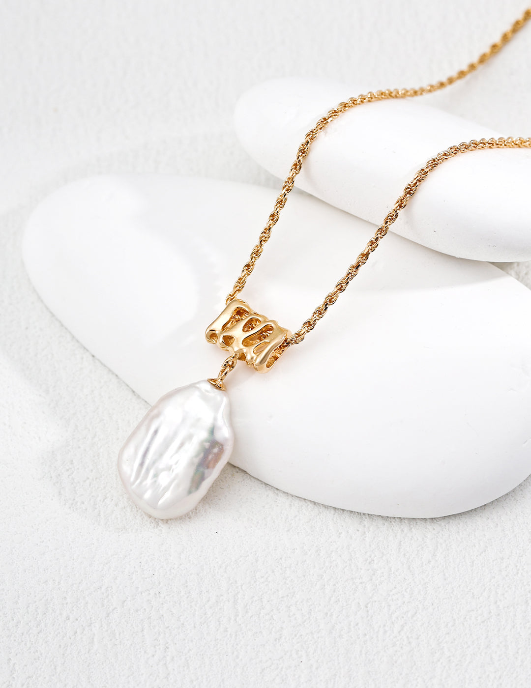 Square Baroque Pearl Molten Pendant Necklace - On Stone