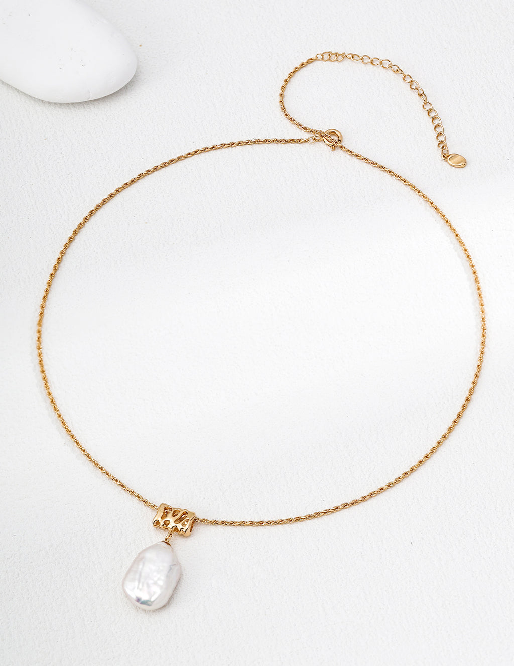Square Baroque Pearl Molten Pendant Necklace - Full Strand Flat Lay