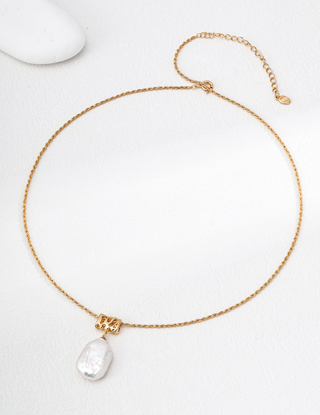 Square Baroque Pearl Molten Pendant Necklace - Full Strand Flat Lay