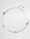Natural Freeform Green Jade & Pearl Necklace - Flat Lay
