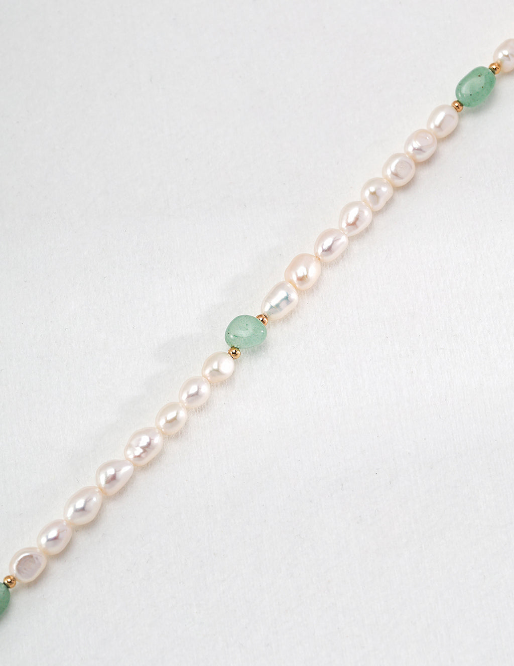 Natural Freeform Green Jade & Pearl Necklace - Pearls and Jade Detail