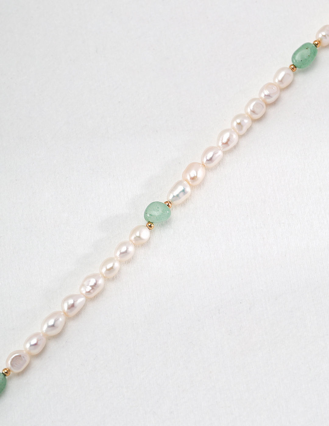 Natural Freeform Green Jade & Pearl Necklace - Pearls and Jade Detail