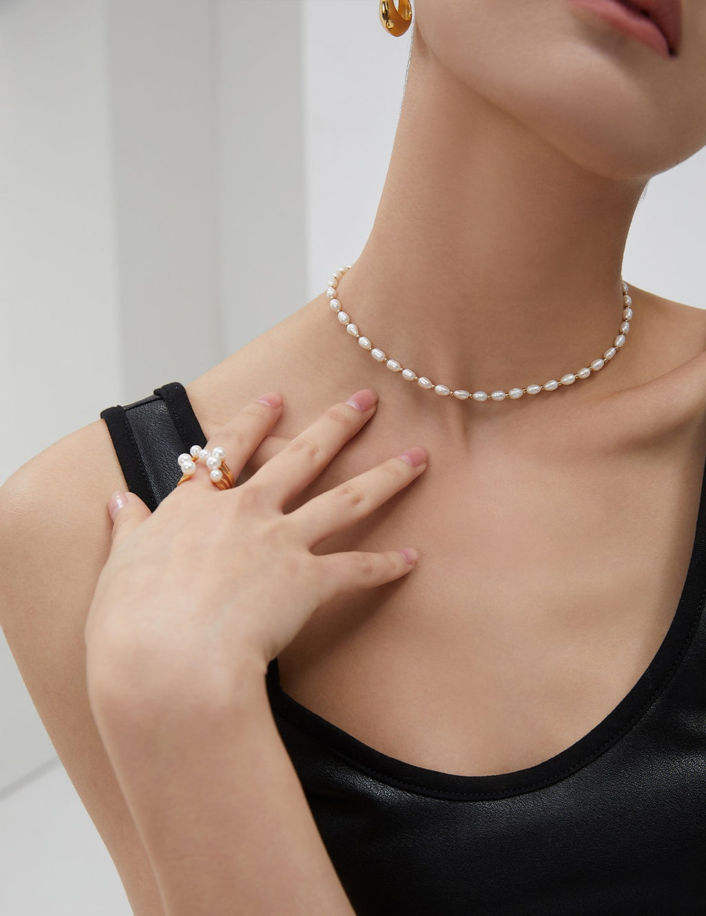 "Essential Layering" Pearl Choker - Model Editorial Portrait