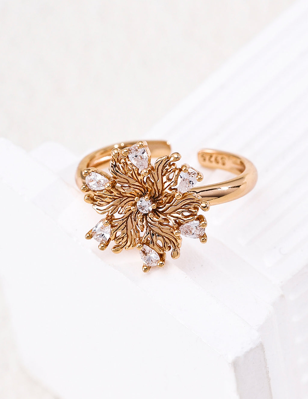 Blooming Lily Petal Zirconia Open Ring