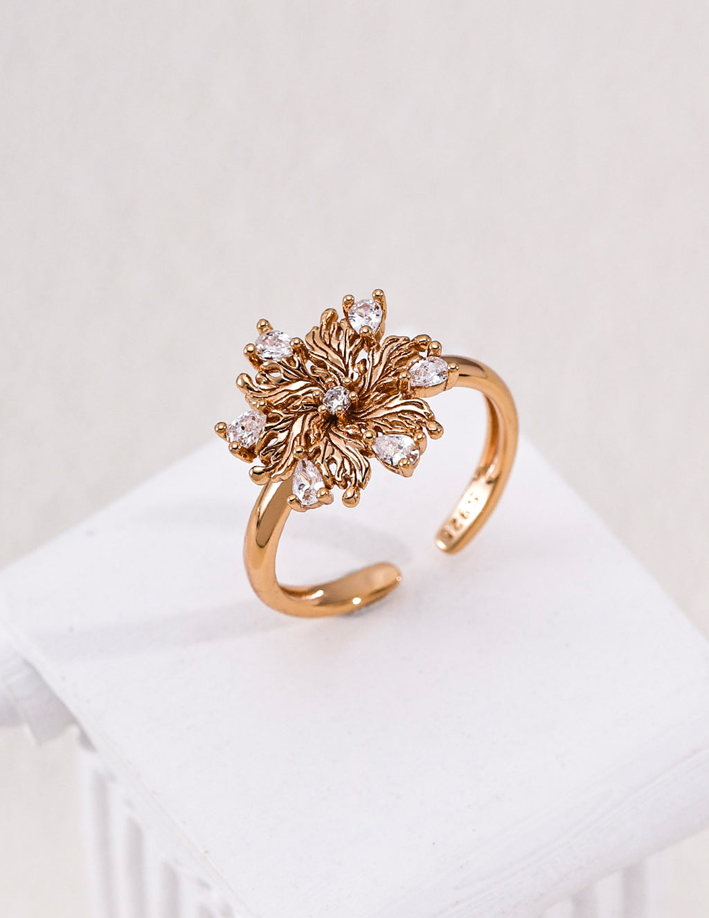 Blooming Lily Petal Zirconia Open Ring
