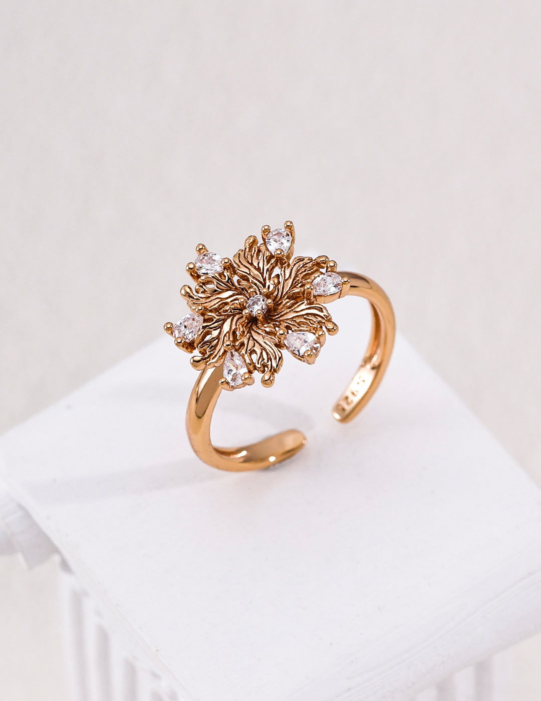 Blooming Lily Petal Zirconia Open Ring